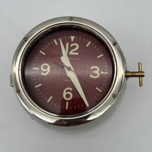 Rare Vgt Pendulux Deep Sea Wall Clock polished cast aluminum Brass Detail Red